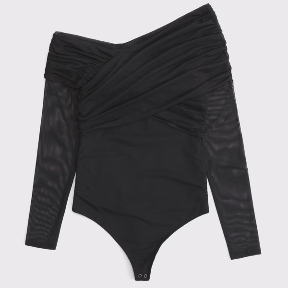 Abercrombie Long-Sleeve Asymmetrical Wrap Bodysuit in Black, Size XS, NWT